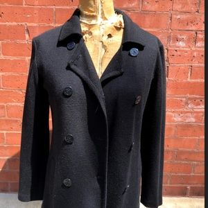 Black sweater blazer with black anchor buttons